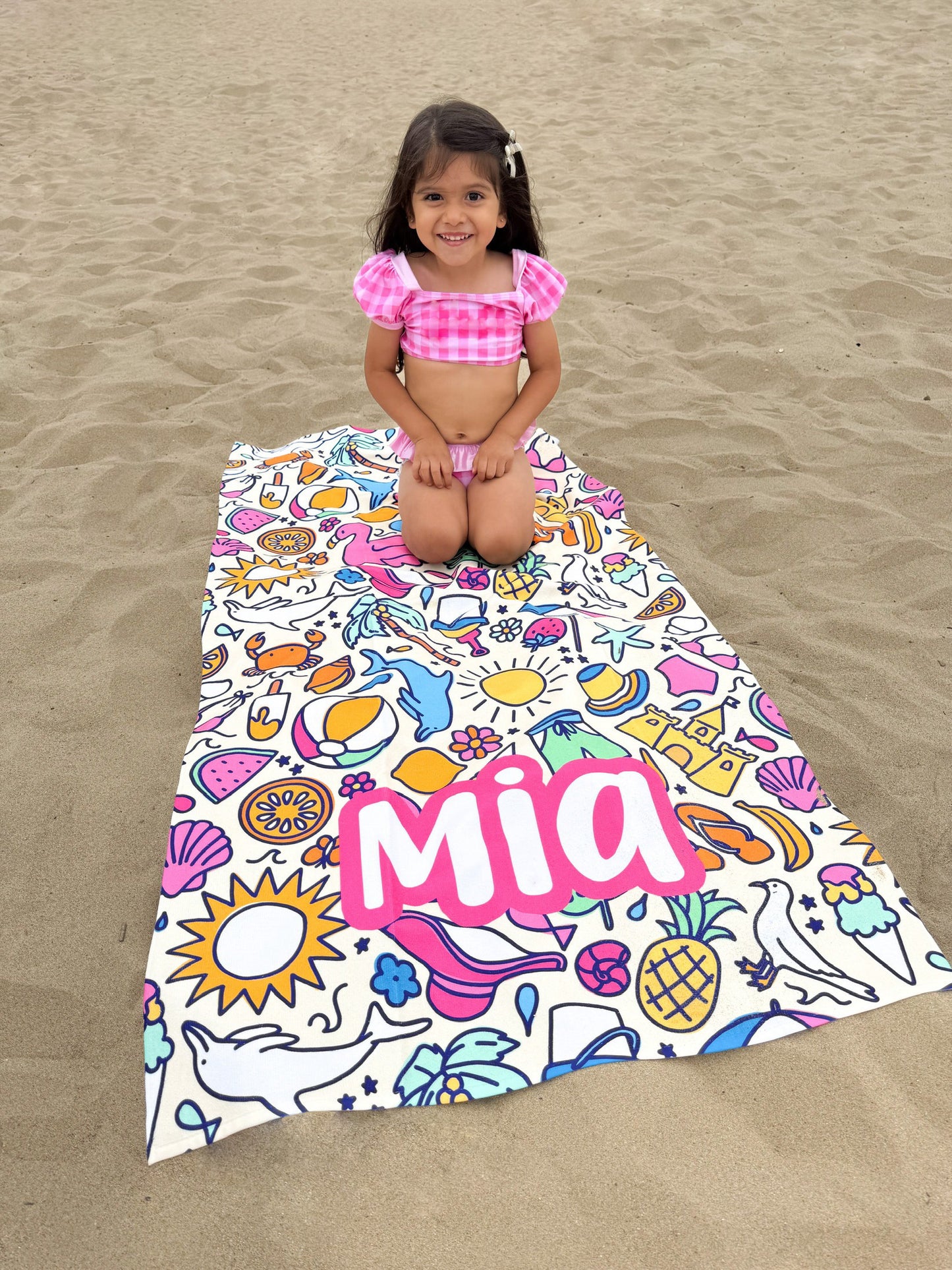 Beach Doodles Pink Towel