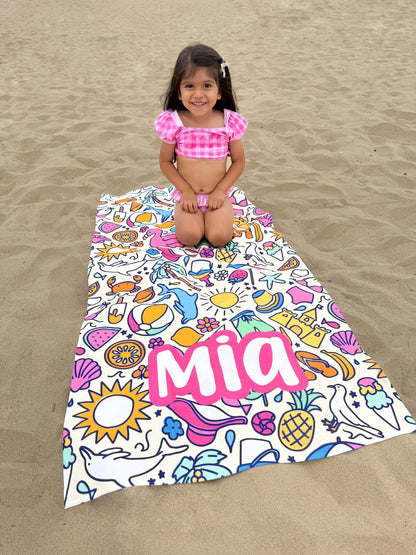 Beach Doodles Pink Towel